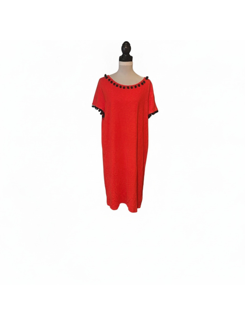 Boden Red Dress with Black Pom-Pom Trim, Size 14